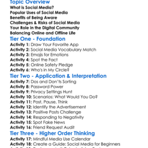 Social Media Awareness Worksheet Activity Booklet