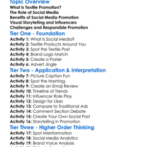 Social Media In Textile Promotion Worksheet Activity Booklet