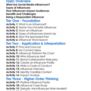 Social Media Influencers Worksheet Activity Booklet