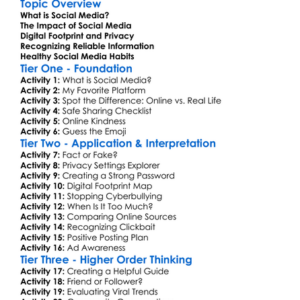 Social Media Literacy Worksheet Activity Booklet