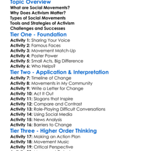 Social Movements And Activism Worksheet Activity Booklet