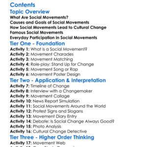Social Movements And Cultural Change Worksheet Activity Booklet