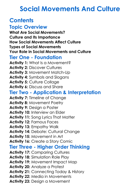 Social Movements And Culture Worksheet Activity Booklet