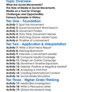 Social Movements In Media Worksheet Activity Booklet