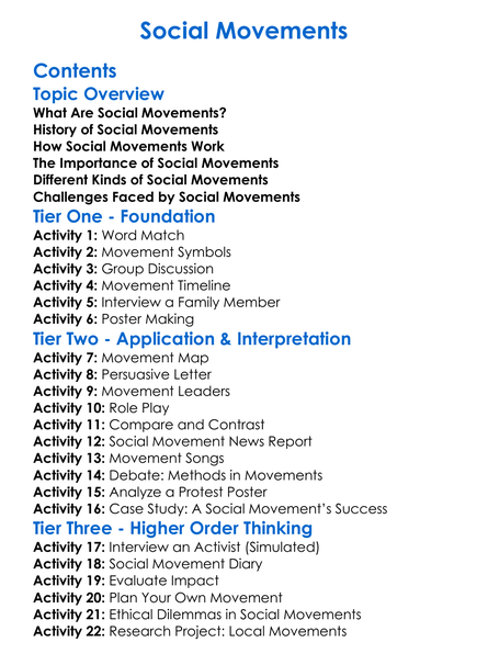 Social Movements Worksheet Activity Booklet