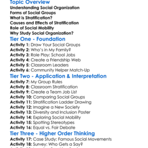 Social Organization And Stratification Worksheet Activity Booklet