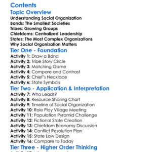 Social Organization Bands Tribes Chiefdoms States Worksheet Activity Booklet