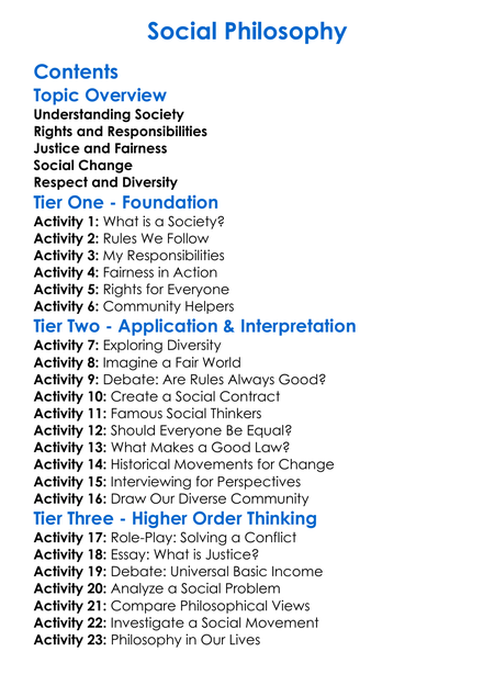 Social Philosophy Worksheet Activity Booklet