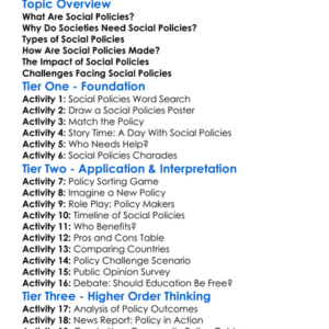 Social Policies Worksheet Activity Booklet
