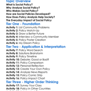 Social Policy Analysis Worksheet Activity Booklet