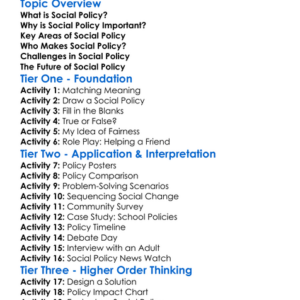 Social Policy Worksheet Activity Booklet