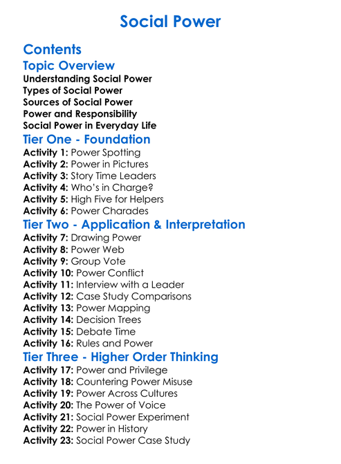 Social Power Worksheet Activity Booklet