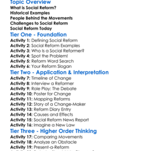 Social Reform Worksheet Activity Booklet