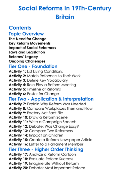 Social Reforms In 19Th-Century Britain Worksheet Activity Booklet