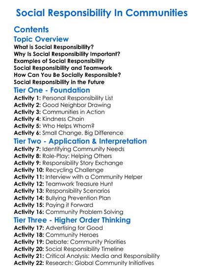 Social Responsibility In Communities Worksheet Activity Booklet