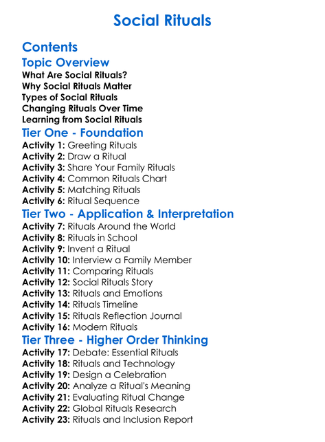 Social Rituals Worksheet Activity Booklet