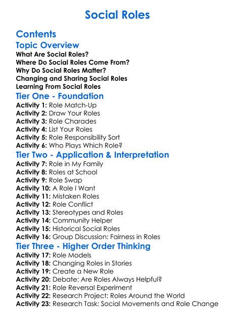 Social Roles Worksheet Activity Booklet
