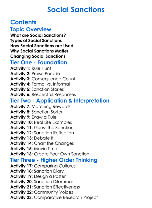Social Sanctions Worksheet Activity Booklet
