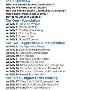 Social Security Contributions Worksheet Activity Booklet