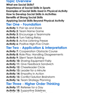 Social Skills In Physical Activity Worksheet Activity Booklet