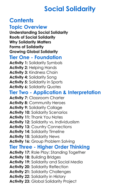 Social Solidarity Worksheet Activity Booklet