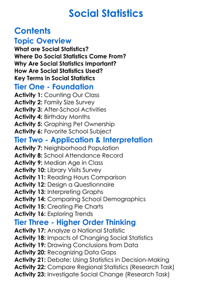 Social Statistics Worksheet Activity Booklet