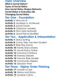 Social Status Worksheet Activity Booklet