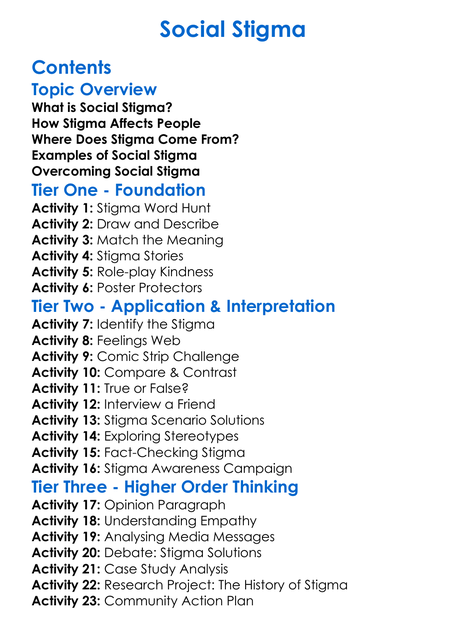 Social Stigma Worksheet Activity Booklet