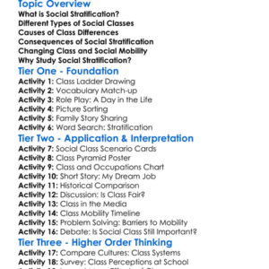 Social Stratification And Class Worksheet Activity Booklet