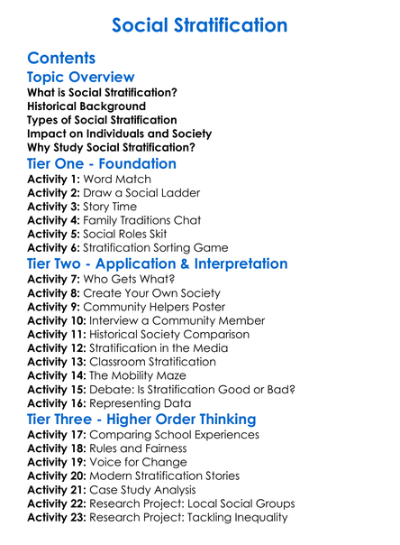 Social Stratification Worksheet Activity Booklet