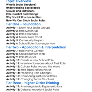 Social Structure And Social Roles Worksheet Activity Booklet