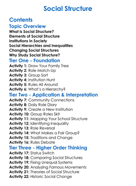 Social Structure Worksheet Activity Booklet