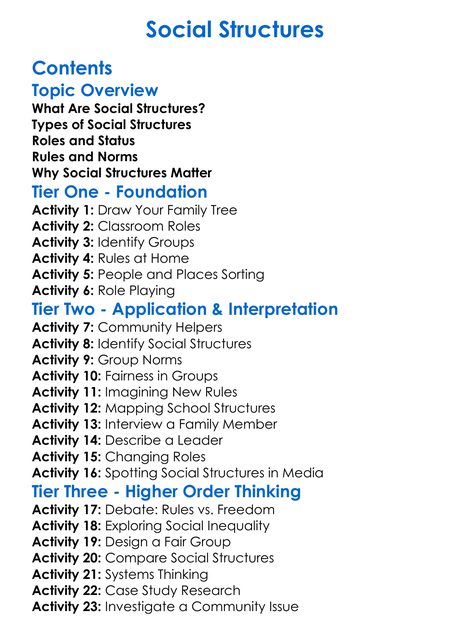 Social Structures Worksheet Activity Booklet