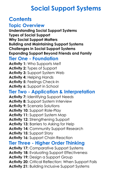 Social Support Systems Worksheet Activity Booklet