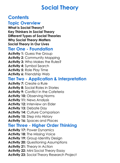 Social Theory Worksheet Activity Booklet
