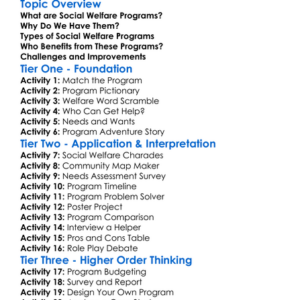 Social Welfare Programs Worksheet Activity Booklet