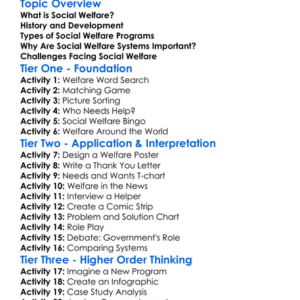 Social Welfare Systems Worksheet Activity Booklet