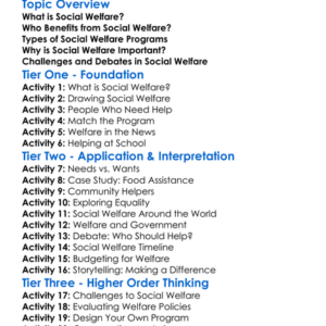 Social Welfare Worksheet Activity Booklet