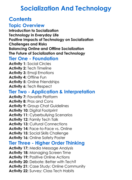 Socialization And Technology Worksheet Activity Booklet