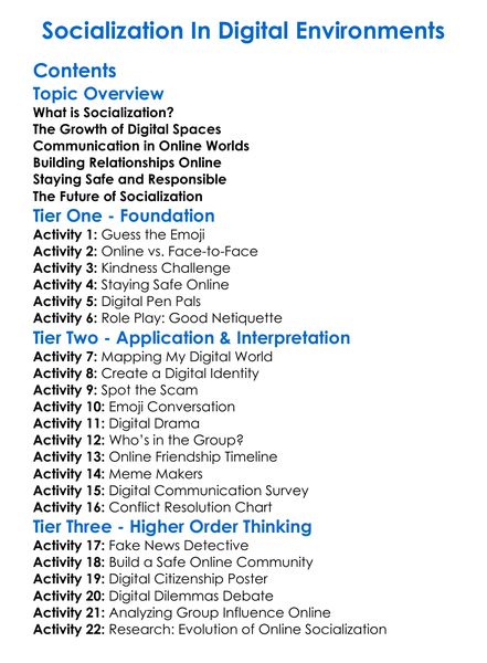 Socialization In Digital Environments Worksheet Activity Booklet