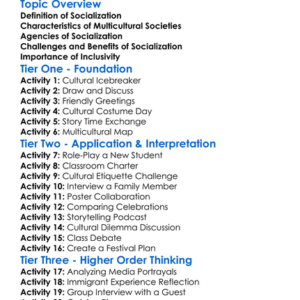Socialization In Multicultural Societies Worksheet Activity Booklet