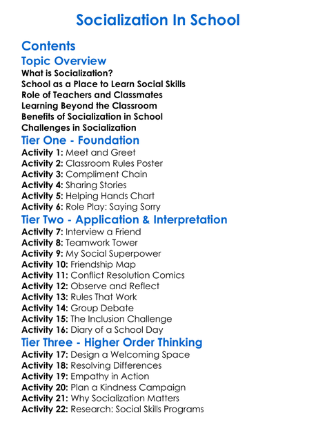 Socialization In School Worksheet Activity Booklet
