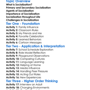 Socialization Process Worksheet Activity Booklet