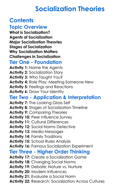 Socialization Theories Worksheet Activity Booklet