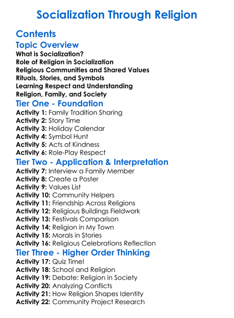 Socialization Through Religion Worksheet Activity Booklet