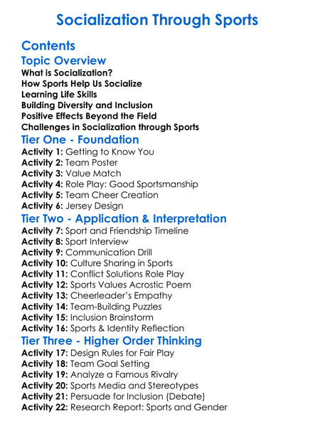 Socialization Through Sports Worksheet Activity Booklet