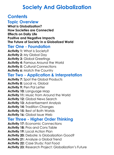 Society And Globalization Worksheet Activity Booklet