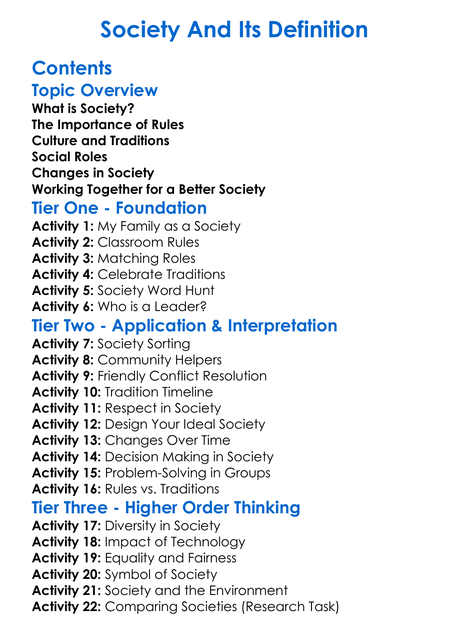 Society And Its Definition Worksheet Activity Booklet