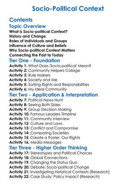 Socio-Political Context Worksheet Activity Booklet