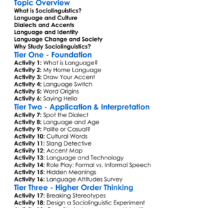 Sociolinguistics Worksheet Activity Booklet